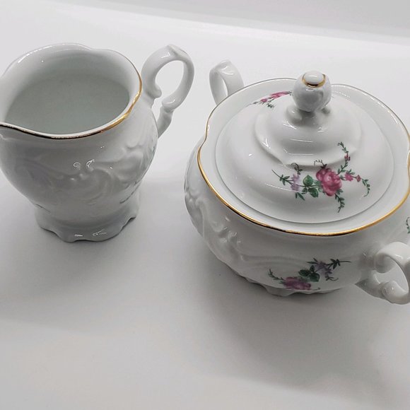 Vintage China Royal Kent Collection Poland Bavarian Rose Sugar Bowl & Creamer - Picture 2 of 13